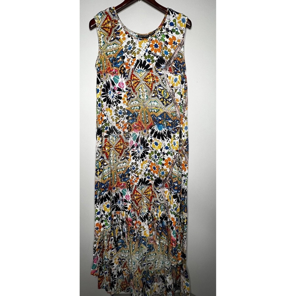 Tolani Collection Maxi Dress Women M Multicolor Geometric Boho High Low Festival